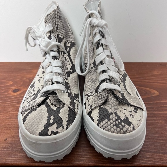 Superga Women Alpina Snake Embossed High Top Platform Sneaker in Taupe Snake 9.5 - Picture 5 of 13